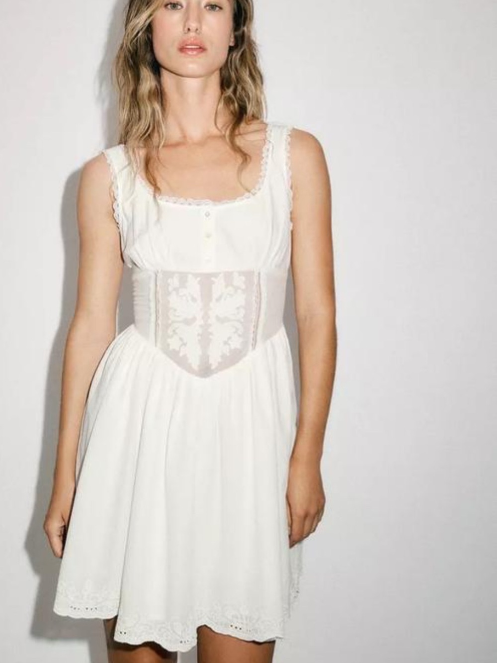 Zara 7200/028/251 White Lace Embroidered Corset Mini Dress NWT Medium